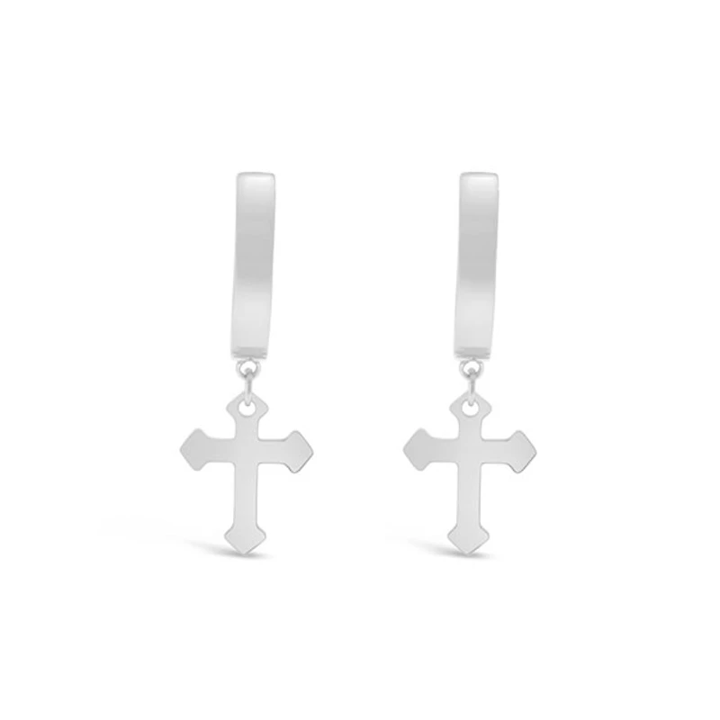 Stainless Steel Silver Cross Huggie Earrings 150107