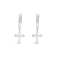 Stainless Steel Silver Cross Huggie Earrings 150107
