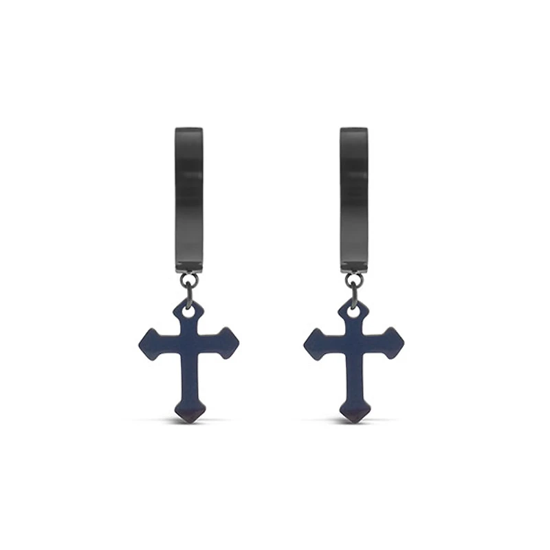 Stainless Steel Black Cross Huggie Earrings 150109