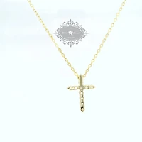 Yellow Gold Plated Sterling Silver Cross  Cubic Zirconia Necklace 155061