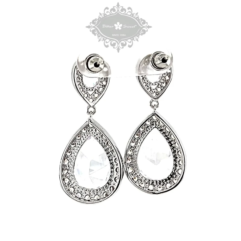 Bridal Silver Cubic Zirconia Tear Drop Earrings 126632