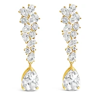 Bridal  Gold Tear Drop Cluster  Long  Cubic Zirconia Earrings 155182