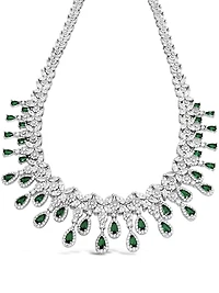 Bridal Silver Tear Drop Emerald  Cubic Zirconia Necklace +Earrings Set155006