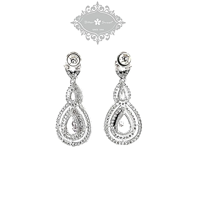 Bridal Silver Cubic Zirconia Tear Drop Earrings 127606