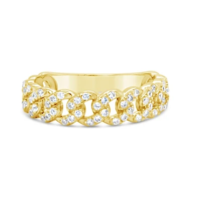 Yellow Gold Plated Sterling Silver Cuban Link Cubic Zirconia  Ring 155032