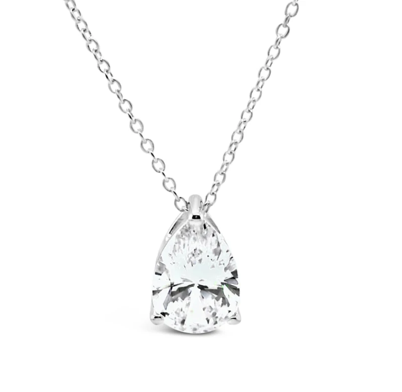 Sterling Silver Tear Drop 8x12mm Cubic Zirconia Necklace 155481