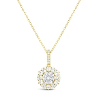 Yellow Gold Plated Sterling Silver Round Outline Cubic Zirconia Necklace 155046