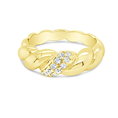 Gold Plated Sterling Silver Ring Twist with Cubic Zirconia Pave 154968