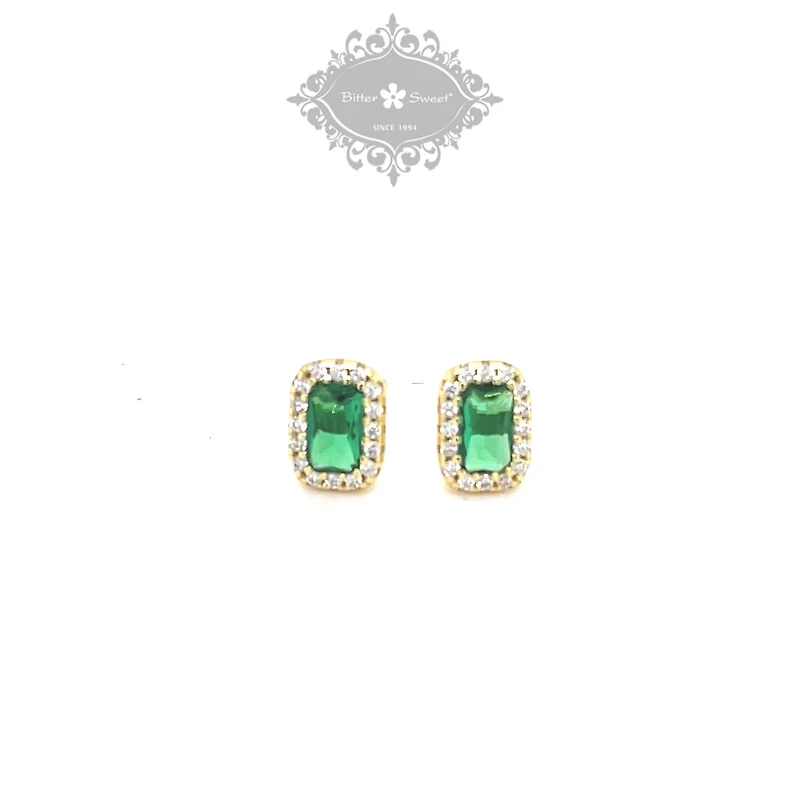 Gold Plated Sterling Silver Green Cubic Zirconia Earrings 152229