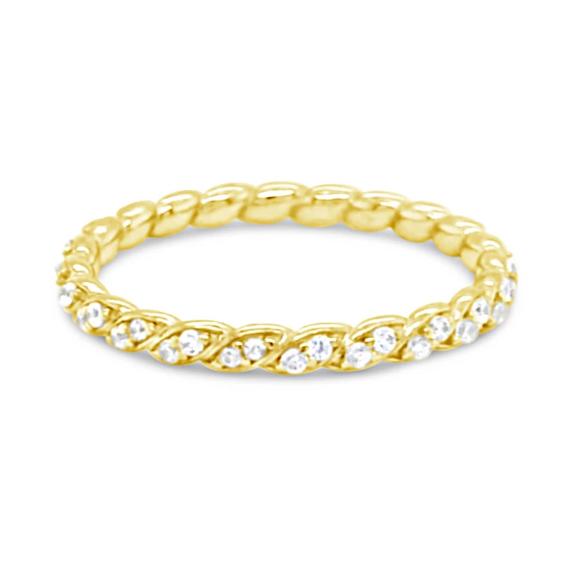 Gold Plated Sterling Silver Ring Twist w/2 rows Cubic Zirconia 154932