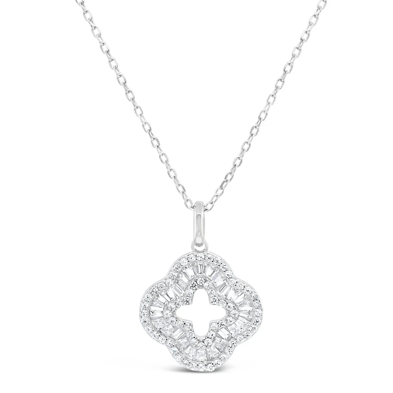 Sterling Silver Clover Bagutte Cubic Zirconia Necklace155056