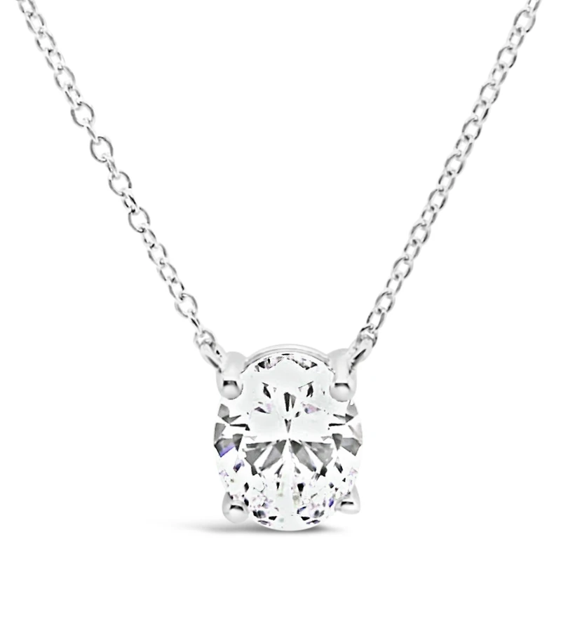 Sterling Silver Oval  8x10mm Cubic  Zirconia Necklace 155483