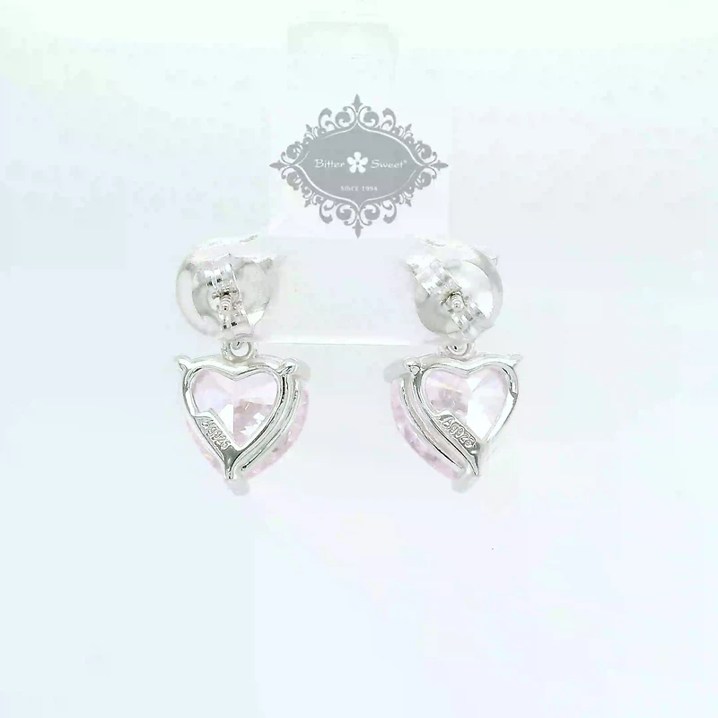 Sterling Silver Heart Pink   Cubic Zirconia Earrings 155490