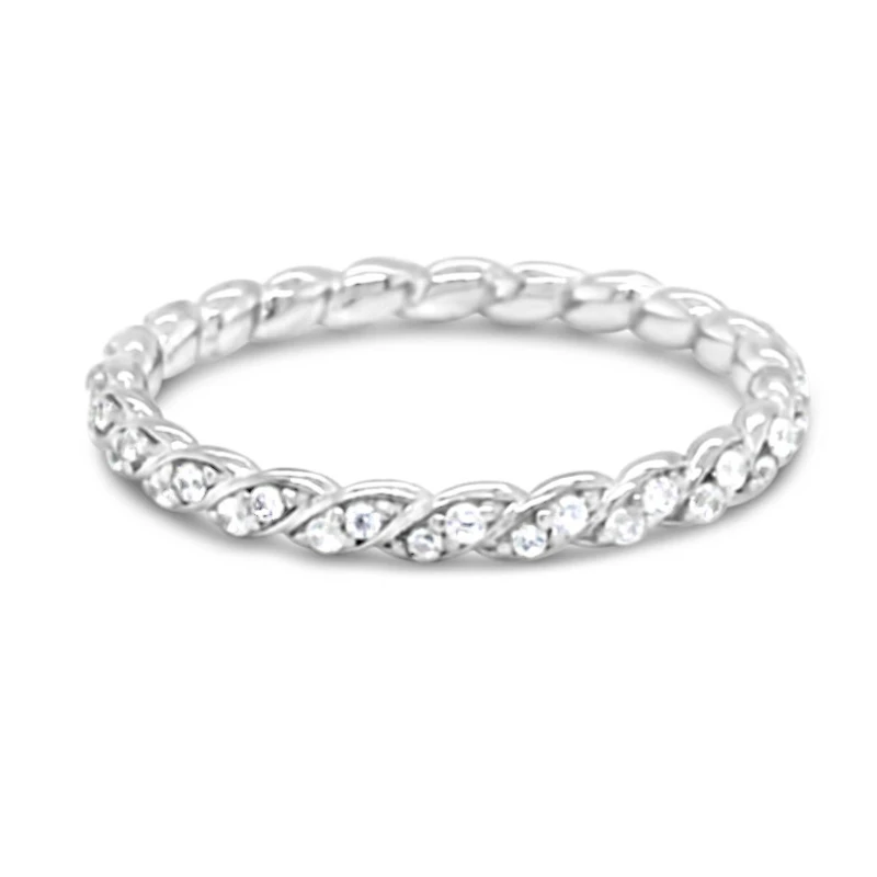 Sterling Silver Ring Twist w/2 rows Cubic Zirconia 154926