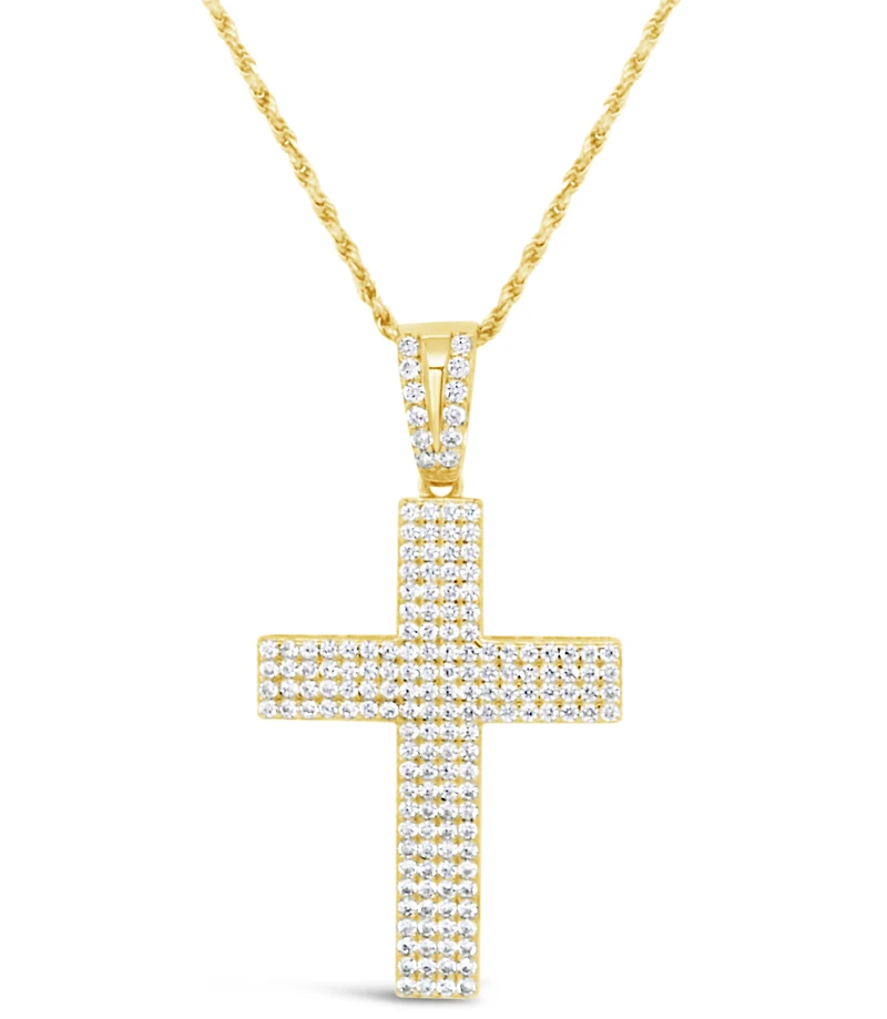 Yellow Gold Plated Sterling Silver Cubic Zirconia Cross Pendent  Necklace 155131