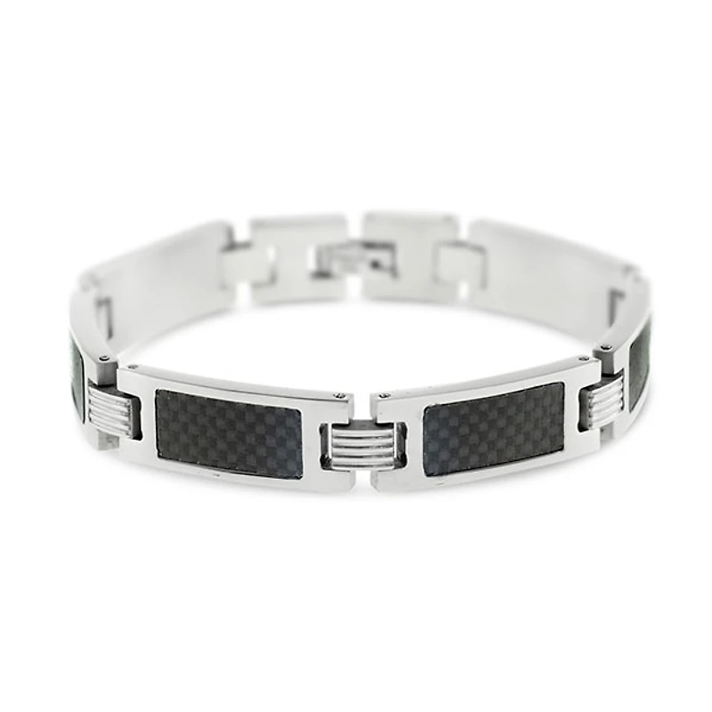Stainless Steel Carbon Fiber Link Bracelet 150125