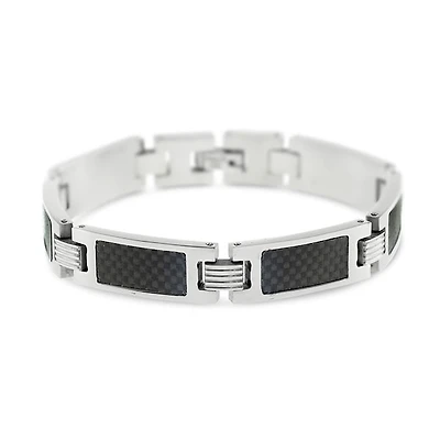 Stainless Steel Carbon Fiber Link Bracelet 150125