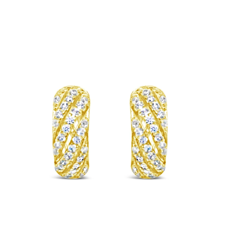Yellow Gold Plated  Sterling Silver  Cubic Zirconia  Pave Twist Huggies 155075