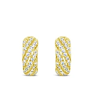 Yellow Gold Plated  Sterling Silver  Cubic Zirconia  Pave Twist Huggies 155075