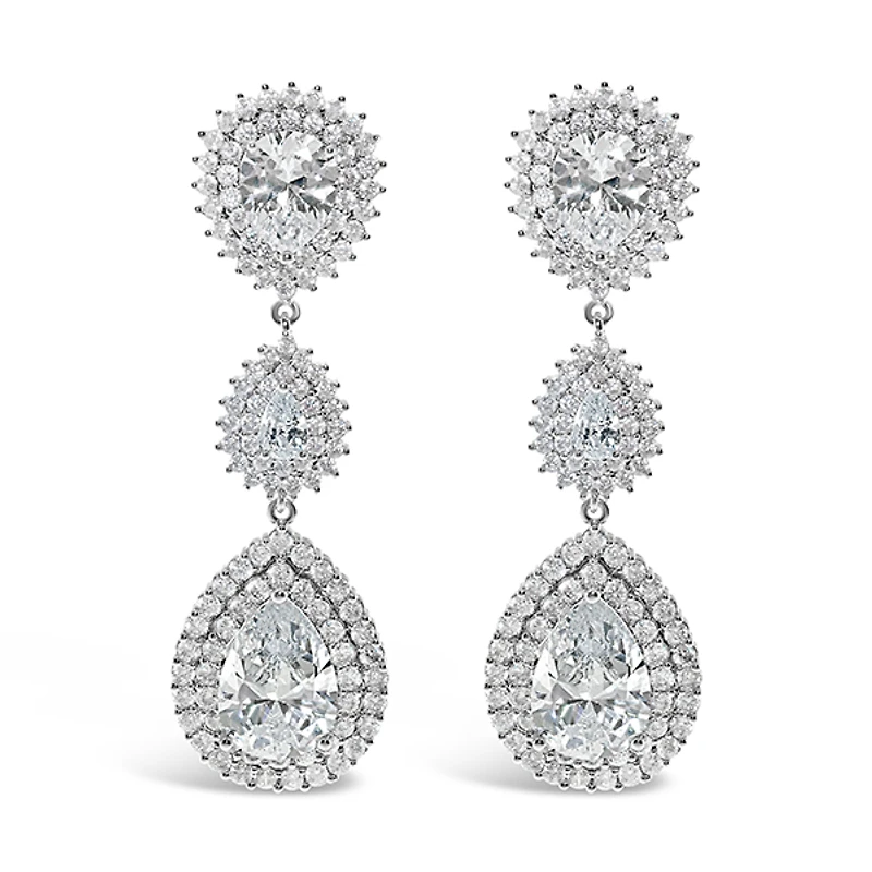 Bridal Silver Cubic Zirconia Tear Drop Clip On Earrings 145938