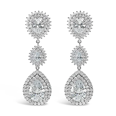 Bridal Silver Cubic Zirconia Tear Drop Clip On Earrings 145938