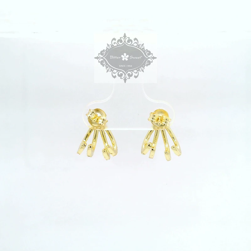 Gold Plated Sterling Silver Pave Tear Drop Lines Cubic Zirconia Studs 154987