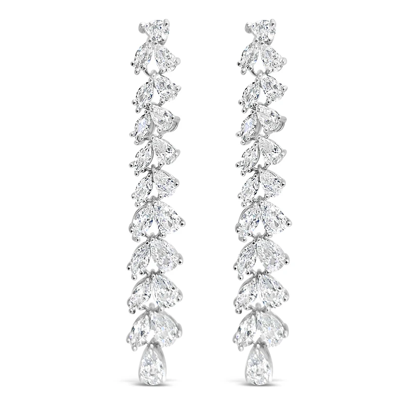 Bridal  Silver Tear Drop Long   Cubic Zirconia Earrings 155162