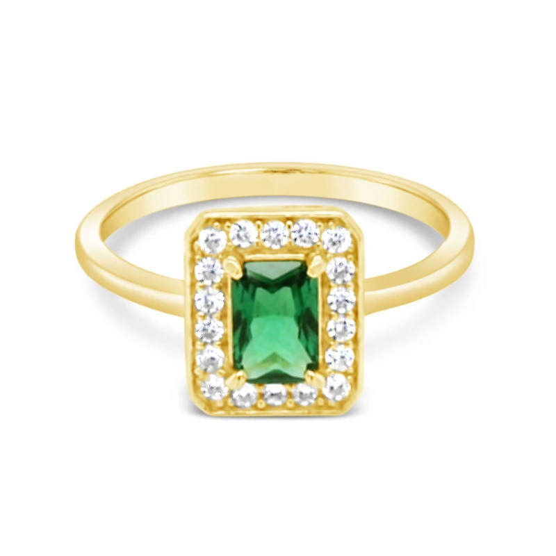 Gold Plated Sterling Silver Green Rec Out line Cubic Zirconia Ring 154915