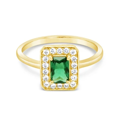 Gold Plated Sterling Silver Green Rec Out line Cubic Zirconia Ring 154915