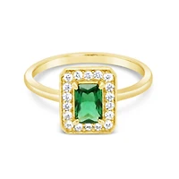 Gold Plated Sterling Silver Green Rec Out line Cubic Zirconia Ring 154915