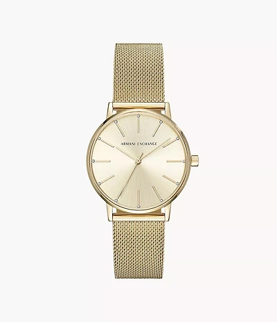 Armani Exchange Three-Hand Gold Mesh Steel Watch 154680