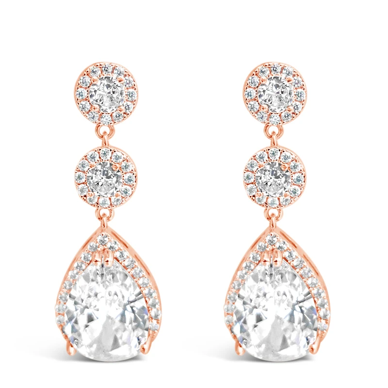 Bridal  Rose Gold Tear Drop Halo  Cubic Zirconia Earrings 155159