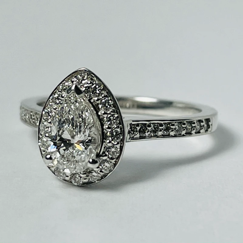 14kt White Gold Pear Shaped Diamond Halo Engagement Ring
