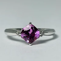 10kt White Gold Cushion Pink Topaz & Diamond Ring