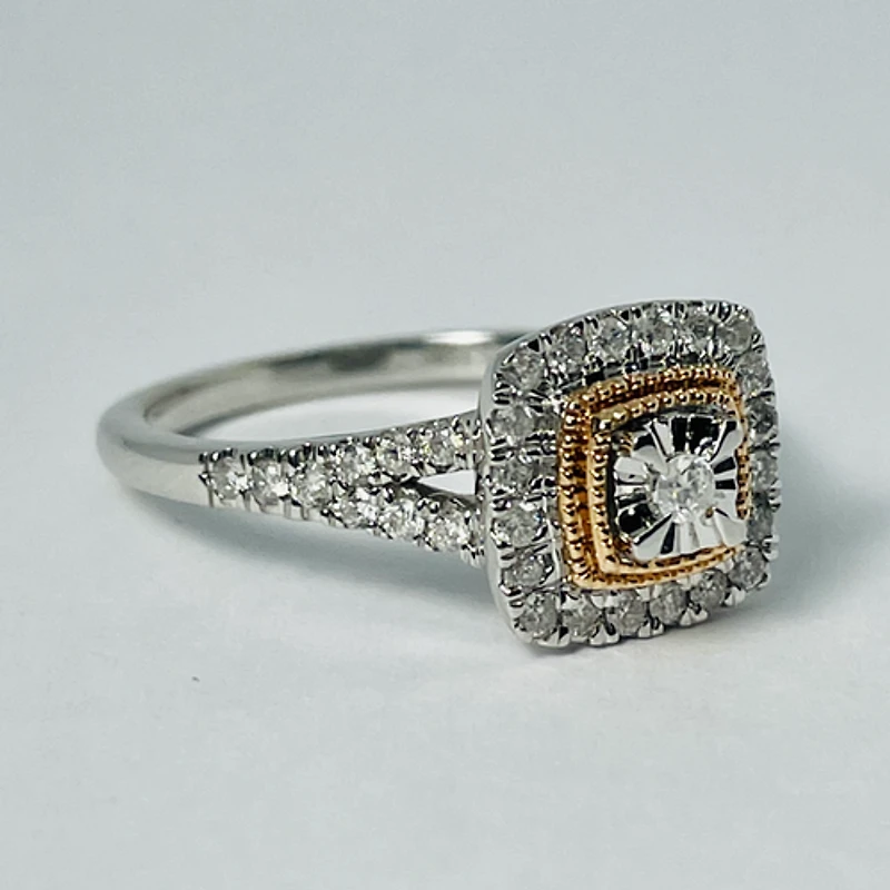 10kt Rose & White Gold Diamond Engagement Ring Set