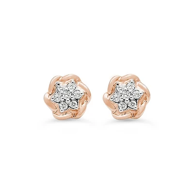 10K Gold 0.105CT Diamond Flower Earring Posts.