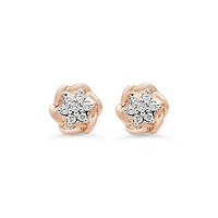 10K Gold 0.105CT Diamond Flower Earring Posts.