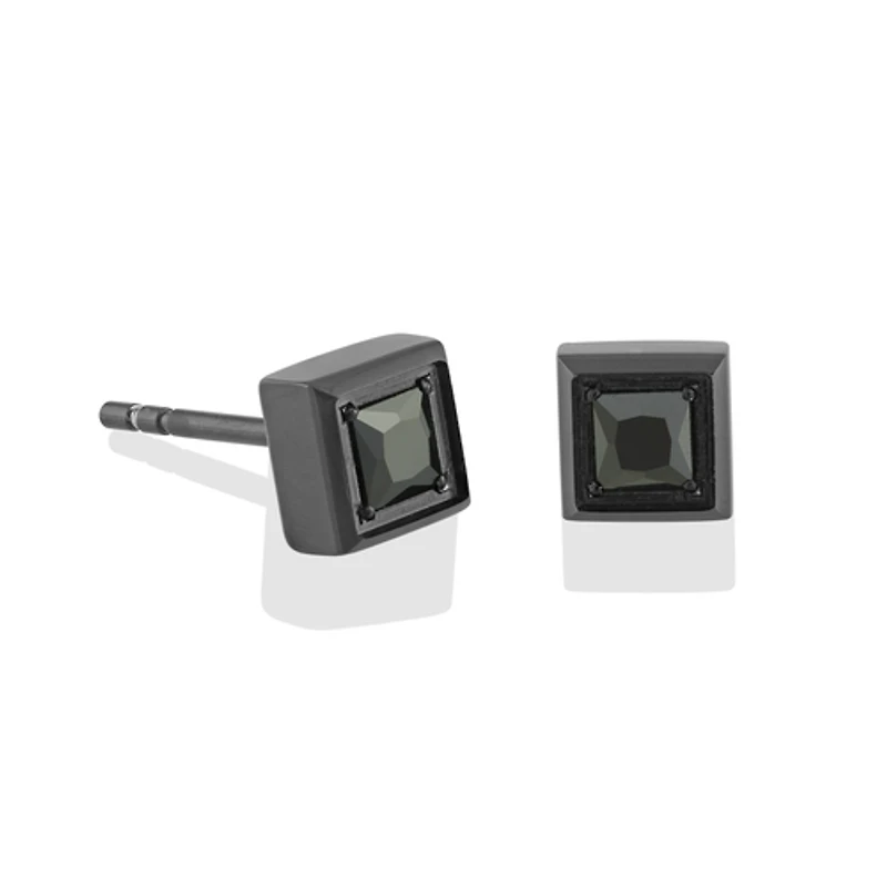 ITALGEM Square Black CZ Stud Earrings
