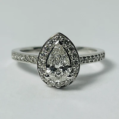 14kt White Gold Pear Shaped Diamond Halo Engagement Ring