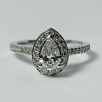 14kt White Gold Pear Shaped Diamond Halo Engagement Ring