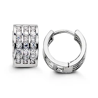 Sterling Silver CZ Huggies, Three Row Channel