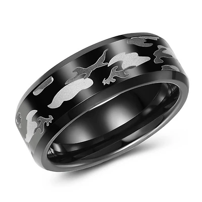 8mm black tungsten band flat top with camouflage pattern