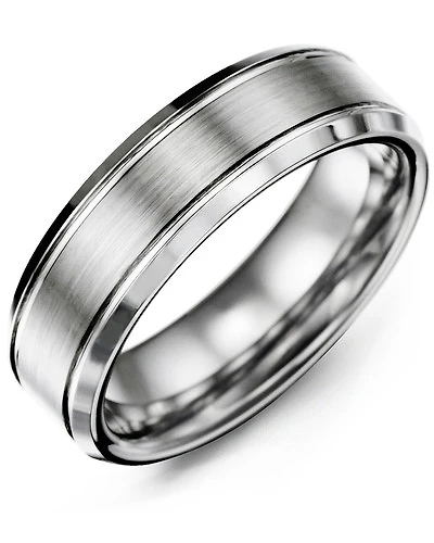 Men's Beveled Edges Brush Center Tungsten Wedding Ring