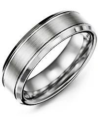 Men's Beveled Edges Brush Center Tungsten Wedding Ring
