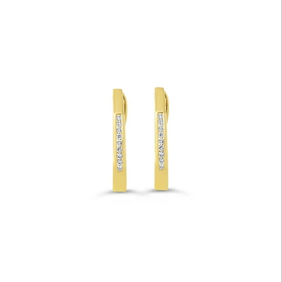 10K WG 0.072CT Diamond Oval Channel Huggie Earrings