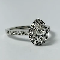 14kt White Gold Pear Shaped Diamond Halo Engagement Ring