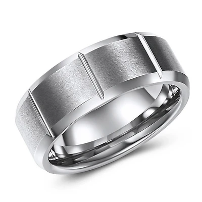 8mm tungsten band, brushed flat top with vertical lines