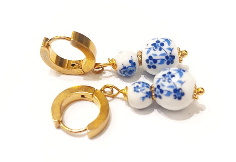 Blue Floral Porcelain Earring 