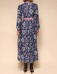 Stand-Up Collar Printed Long Sleeve Dress