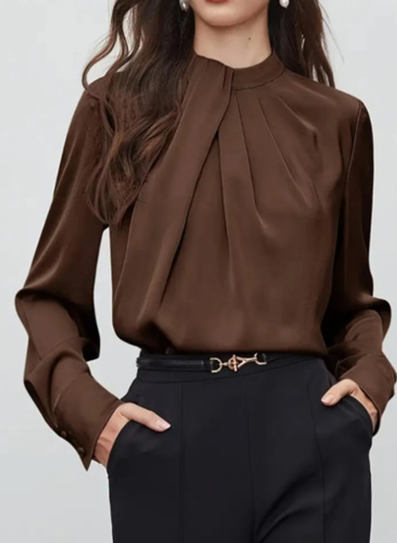 High Collar Design, Ruched  Detailing Blouse
